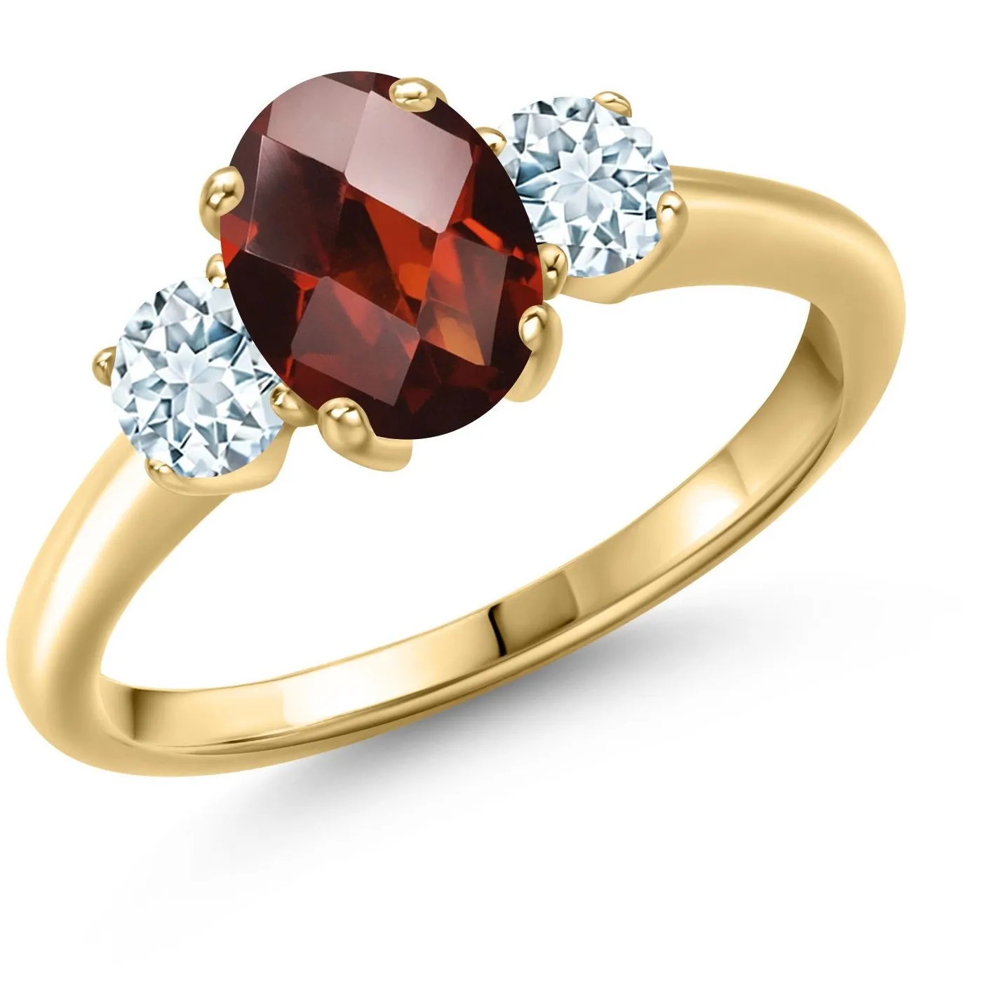Authentic Crimson Garnet & Celestial Aquamarine 2.03 Ct Gold‑Plated Ring