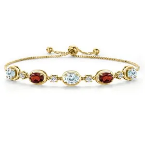 Authentic 18K Yellow Gold Plated Silver Aquamarine and Garnet and Lab Grown Diamond