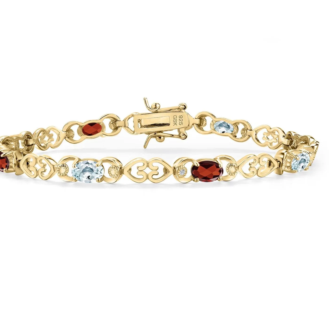 Authentic 18K Yellow Gold Plated Silver Aquamarine and Garnet and Lab Grown Diamond