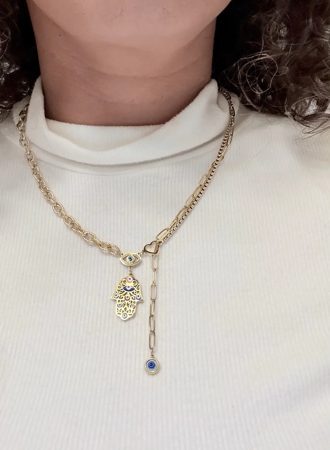 Authentic Gold Plated Stainless Steel Hamsa Hand & Evil Eye Necklace – Protection Jewelry