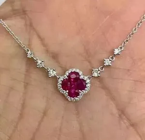 Authentic 2Ct Oval Cut Lab Created Red Garnet Halo Women's Pendant 14k White Gold Plated