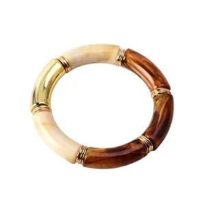 Authentic Simple Beaded Gold Plated Bangles Bracelet Chunky Bamboo Tube Curved Stacking...
