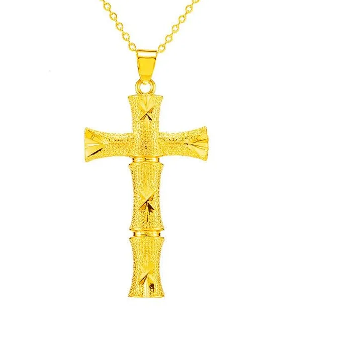 Authentic The Verdant Sanctum: 24K Gold-Plated Bamboo Cross Pendant