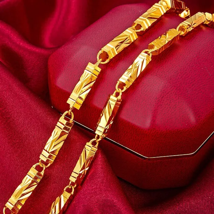 Authentic Men's HipHop 24k Gold Plated 6/7/8MM Hexagon Bamboo Necklace Chain Jewelry Gift