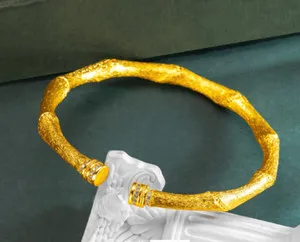 Authentic Retro bamboo knot brushed 24K Thai Baht Yellow Gold Plated Bracele