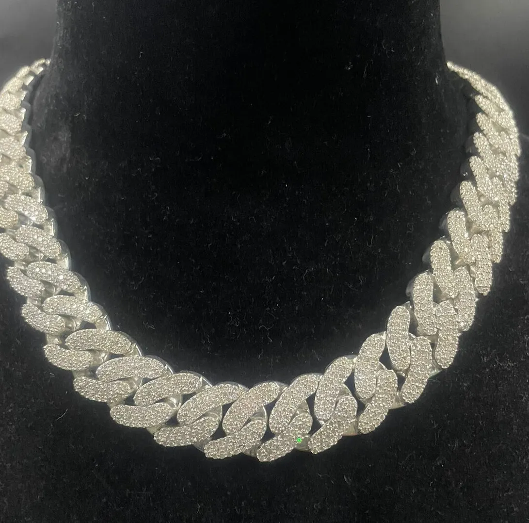 Authentic 20mm Men's Letters in 20" Lock Necklace Cubic Zirconia White Gold Plated Silver