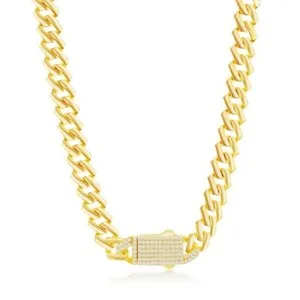 Authentic 9mm Monaco Chain w/Micro Pave CZ Lock - Gold Plated