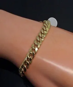 Authentic 10k Yellow Gold Plated Cuban Link Men's Bracelet 7mm 8 Inch Box Lock
