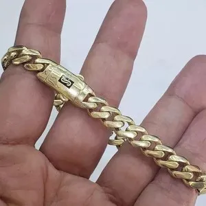 Authentic 14k Yellow Gold Plated Miami Cuban 8 MM Link monaco Bracelet 8" long Box Lock