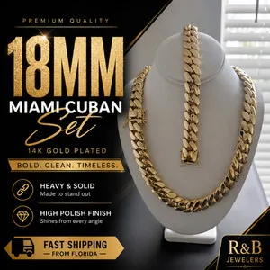 Authentic The Golden Conduit: 14k Gold Plated Miami Cuban Link Set