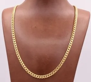 Authentic 5mm Miami Cuban Chain Necklace Solid Box Lock Real 14K Yellow Gold-Plated Silver
