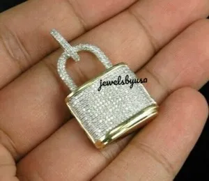 Authentic 3.75 ct Men's Pad Lock Genuine Moissanite Pendant 14K Yellow Gold Plated Silver