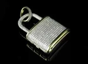 Authentic 2Ct Round Lab Created Diamond Round Lock Charm Pendant 14K Yellow Gold Plated