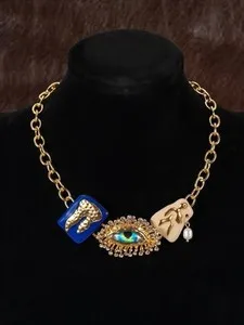 Authentic RETRO EVIL EYE JEWERLY SET GOLD PLATED NECKLACE EARRINGS BRACELET