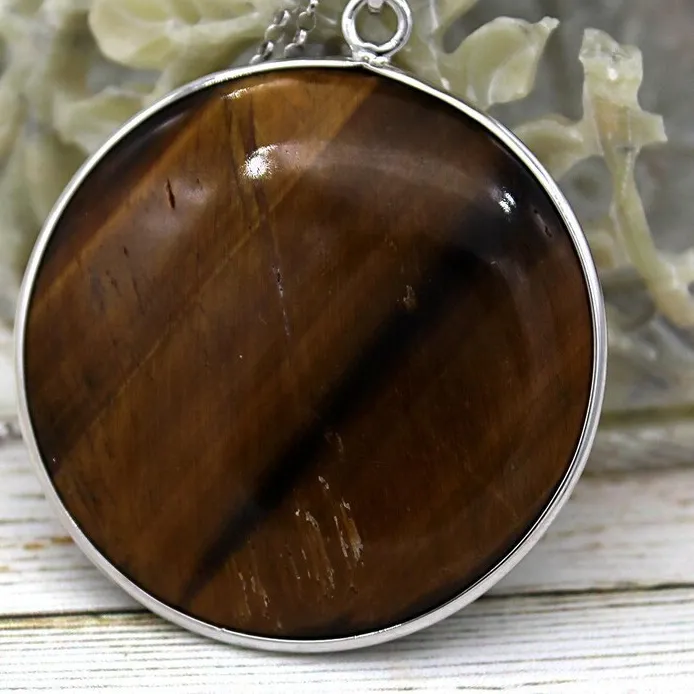 Authentic Lab Grown Exquisite Tiger's Eye, 925 Sterling Silver Pendant Gold Plated