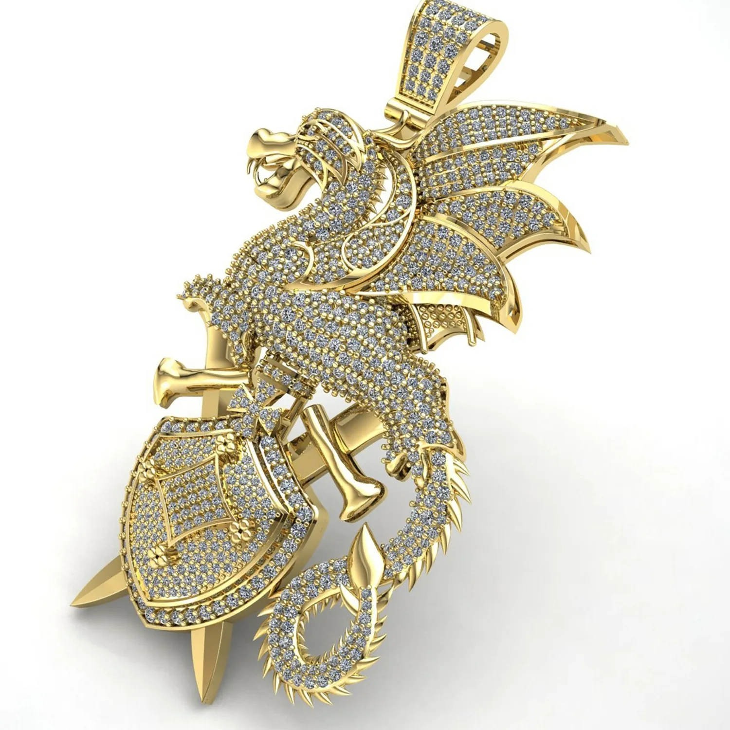 Authentic 2.48ct 3" Large Men's Solid Dragon Pendant 14k Yellow Gold Plated Silver