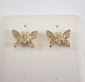 Authentic 1.60Ct Round Cut Real Moissanite Butterfly Stud Earrings 14K Yellow Gold Plated