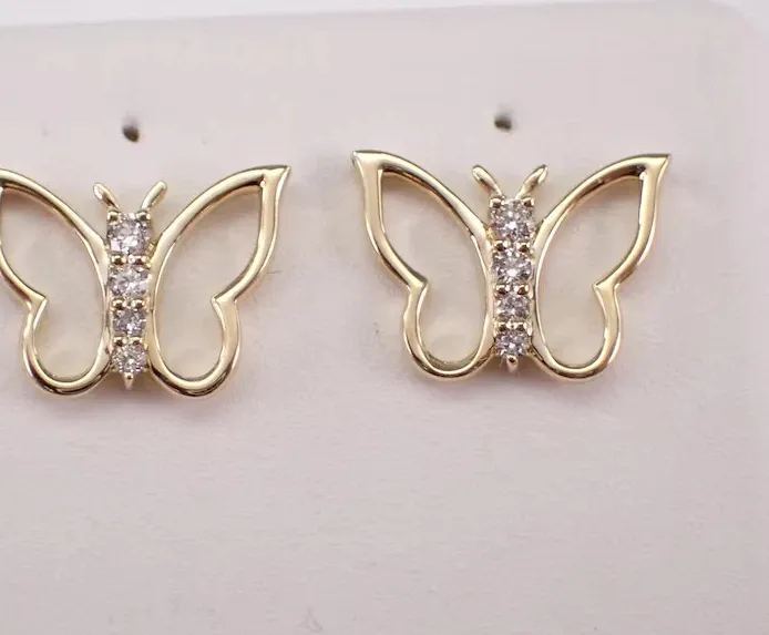Authentic 1Ct Round Cut Moissanite Women's Butterfly Stud Earring 14K Yellow Gold Plated