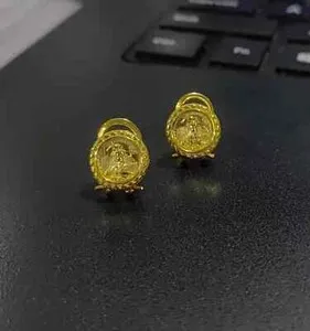 Authentic Without Stone 12 mm Coin Estate American Eagle Earrings 14k Yellow Gold Plated