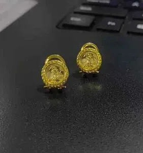 Authentic Without Stone 12 mm Coin Estate American Eagle Earrings 14k Yellow Gold Plated