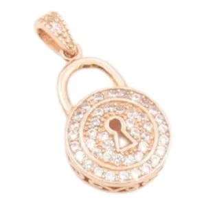 Authentic Rose‑Gold Guardian Pad Lock Pendant: 925 Silver & Sparkling Cubic Zirconia
