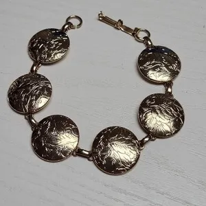 Authentic Yellow Gold Plated Vintage 6 Etched Medallion Bracelet Snap Lock Clasp 8" 20.5 g