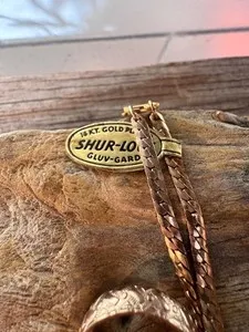 Authentic Vintage Shur-Lock Gluv-Gard 14K Gold Plated Glove Holder Bracelet Blue Cabochon