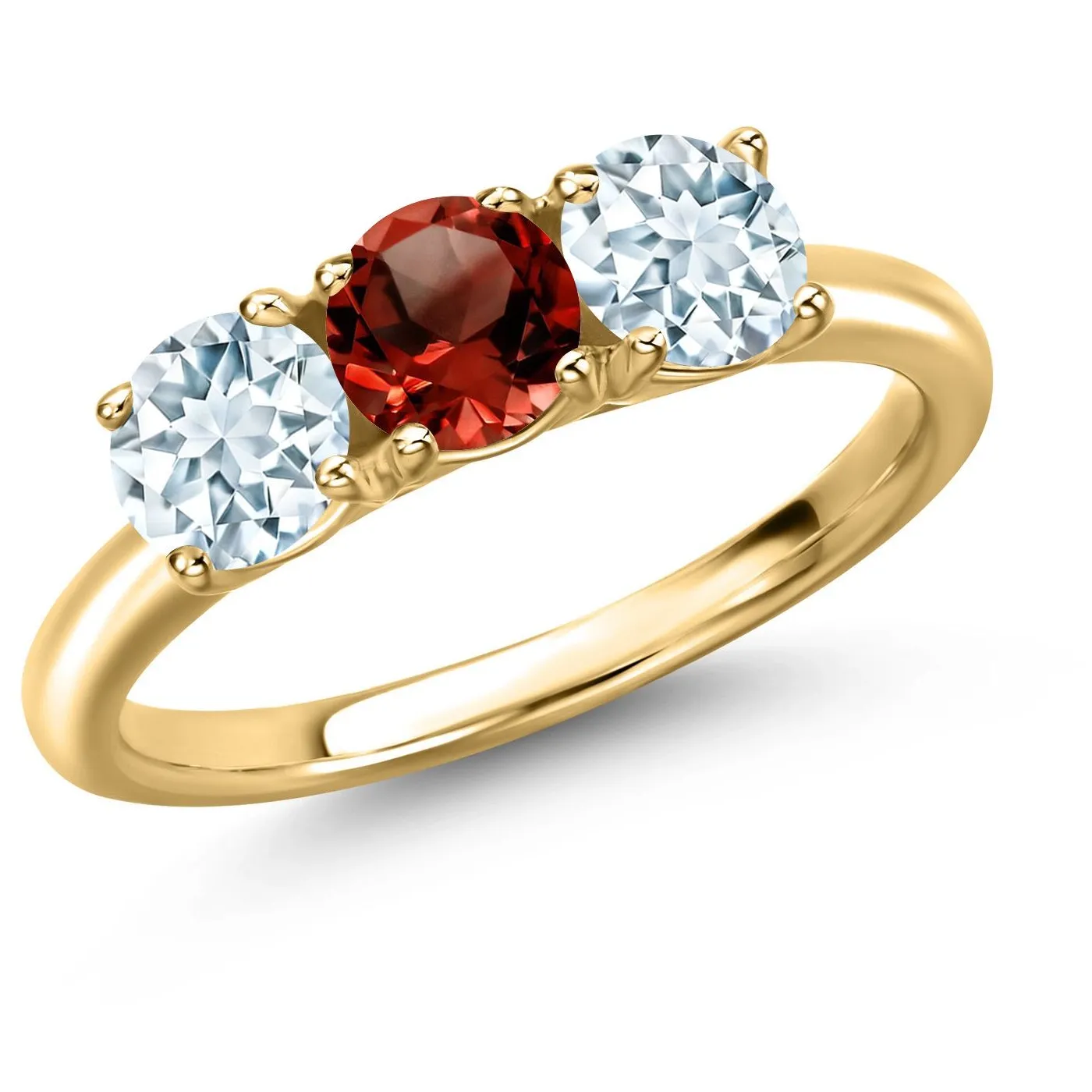 Authentic Celestial Union Ring - Garnet of Passion and Aquamarine of Serenity Gold-Plated Talisman