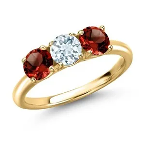 Authentic 18K Yellow Gold Plated Silver Aquamarine and Garnet Engagement Ring For Women |