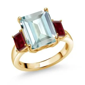 Authentic 7.01 Ct Sky Blue Simulated Aquamarine Garnet 18K Yellow Gold Plated Silver Ring