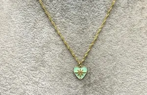 Authentic Gold Plated Sterling Silver, Enamel & White Topaz Heart Pendant Necklace