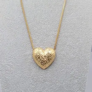 Authentic Spackled Puffy Heart Pendant Necklace Gold Plated Box Chain 24"