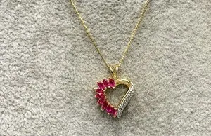 Authentic Gold Plated Sterling Silver, Pink Topaz & Diamond Accent Heart Pendant Necklace