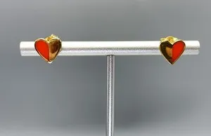 Authentic Gold Plated Sterling Silver, Enamel Heart Stud Earrings