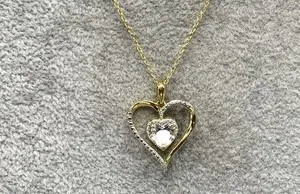 Authentic Gold Plated Sterling Silver, White Sapphire Heart Pendant Necklace
