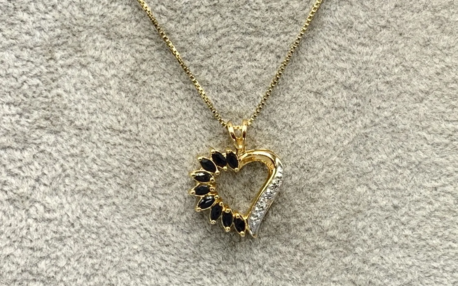 Authentic Gold Plated Sterling Silver, Blue Topaz & Diamond Accent Heart Pendant Necklace