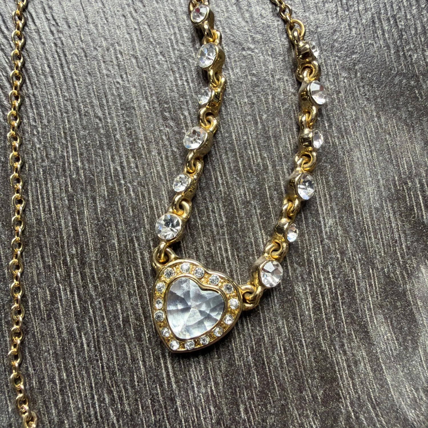 Authentic Gold Plated Crystal Heart with rhinestones chain necklace adjustable 
