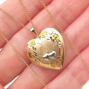 Authentic Tru-Kay Sterling Silver Gold Plated Enamel Mom Heart Locket Chain Necklace 18"