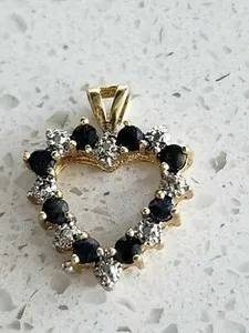 Authentic Sparkling Gold plated Sterling Silver Heart-Shaped Pendant w/ Sapphire stones