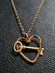 Authentic Vintage Signed KREMENTZ Key To My Heart Gold Plated Pendant Necklace 18"