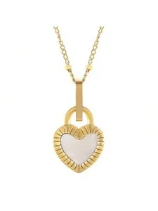Authentic Women's Stainless Steel Necklace With 18K Gold Plated Heart Lock Pendant, Mother