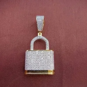 Authentic 2.00Ct Round Cut Moissanite Lock Charm Pendant 14K Yellow Gold Plated Silver