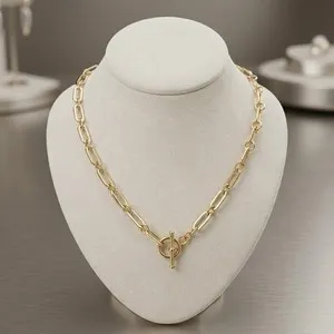 Authentic Technibond Paper Clip  Chain Necklace Toggle Lock 14K Yellow Gold Plated Silver
