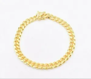 Authentic 7mm Solid Miami Cuban Bracelet Double Lock 14K Yellow Gold-Plated Silver 925