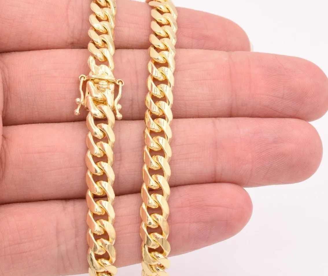 Authentic The Gilded Serpent: 7mm Miami Cuban Link Chain in Solid 14K Yellow Gold-Plated Silver