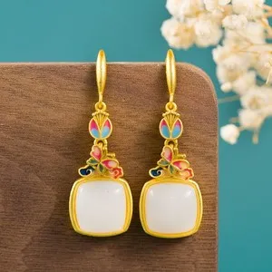 Authentic The Enchanted Butterfly's Dance - Faux Hetian Jade Square Dangle Earrings