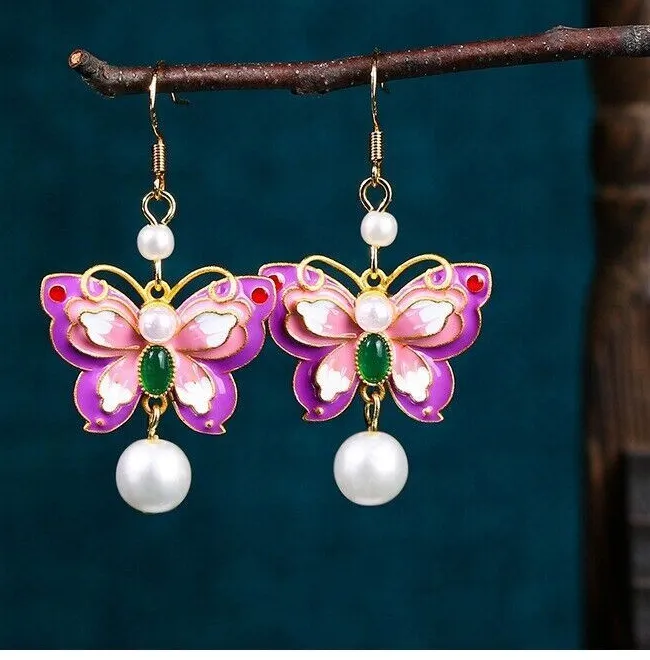 Authentic Ethereal Wings of Jade and Pearl: 18K Gold-Plated Boho Butterfly Talisman