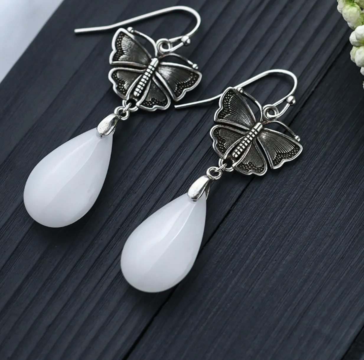 Authentic Wings of the Jade Canopy: 18K Gold-Plated Bohemian Butterfly Earrings