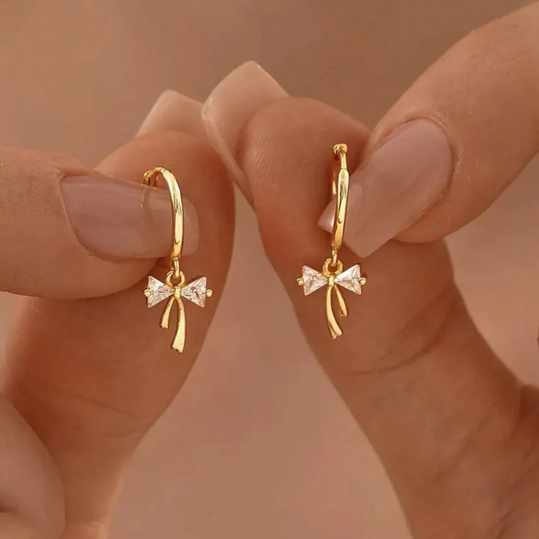 Authentic Gold Color Zircon Hoop Earrings Butterfly Drop Pendant Gold Earrings Jewelry
