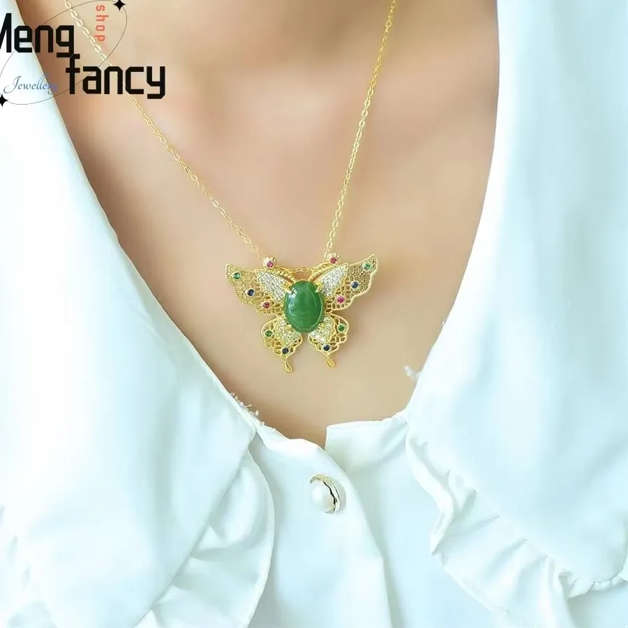 Authentic Natural Hetian White Jasper Butterfly Necklace Pendant Exquisite Personalized Fine Jewelry Sexy Young Girls Holiday